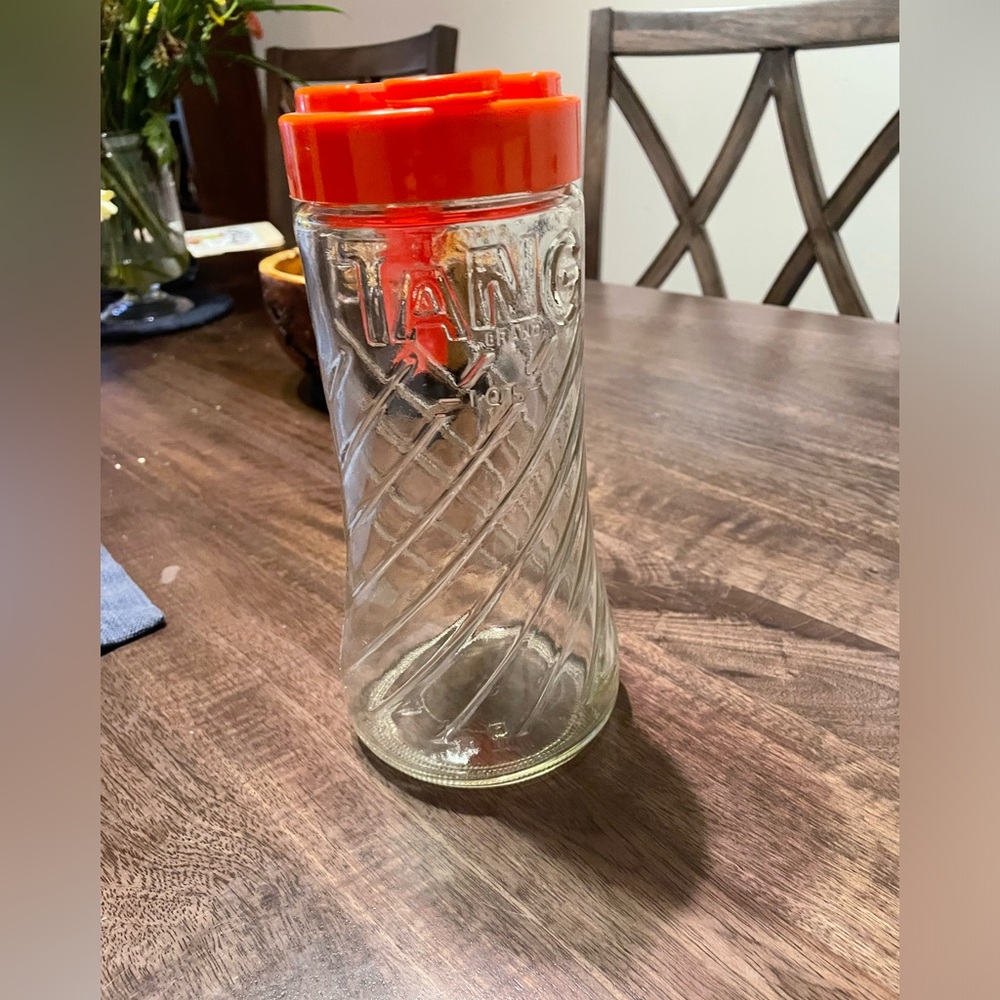 Vintage Tang Glass Jar with Orange Lid